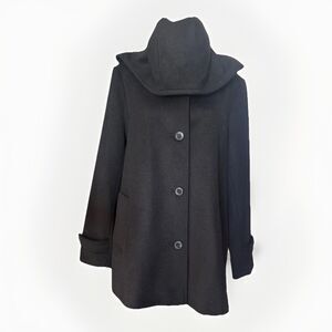 Ralph Lauren Black Label Wool Blend Women’s Black Hooded Swing Pea Coat Size 14